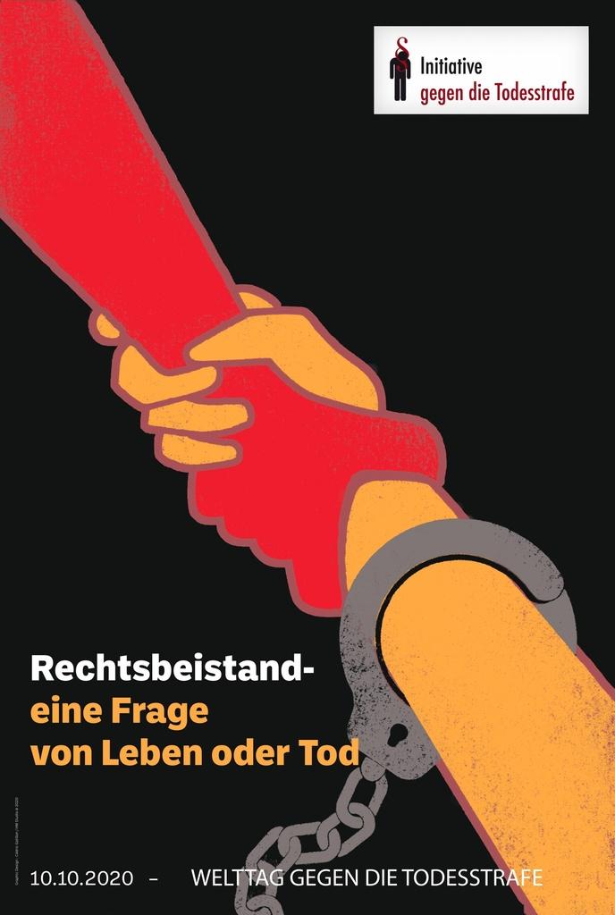 Poster zum Welttag gegen die Todesstrafe: Rechtsbeistand- eine Frage von Leben oder Tod
